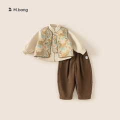 宥宝の子供服の男の子の唐の服のスーツの冬の金の厚い子供の漢服の男の子の赤ちゃんの中国風の新年の服の3つのセット