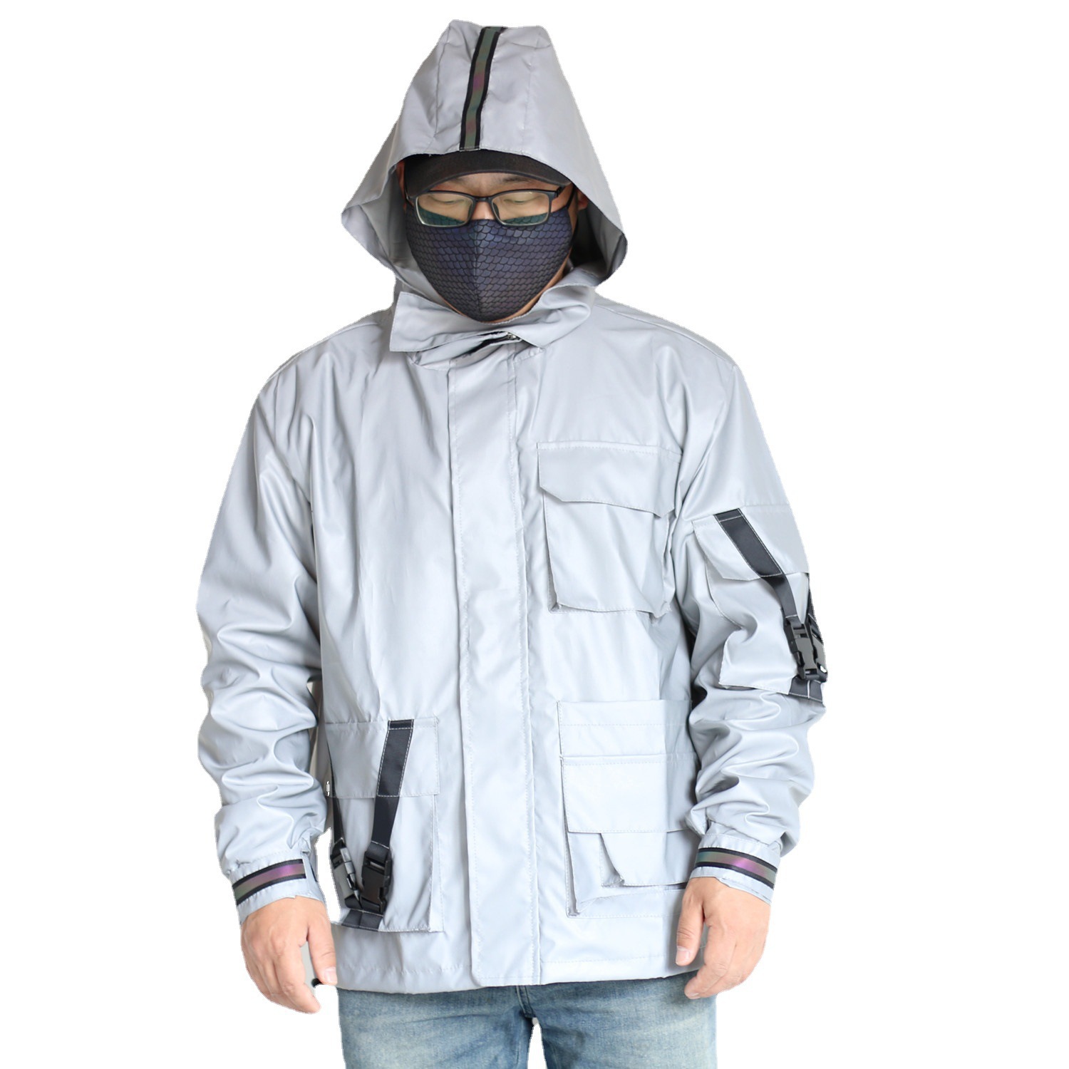 Men's Clothing Heavy duty reflective jacket for men outdoor tactical multi pocket workwear hooded jacket men's clothing_voghion.com