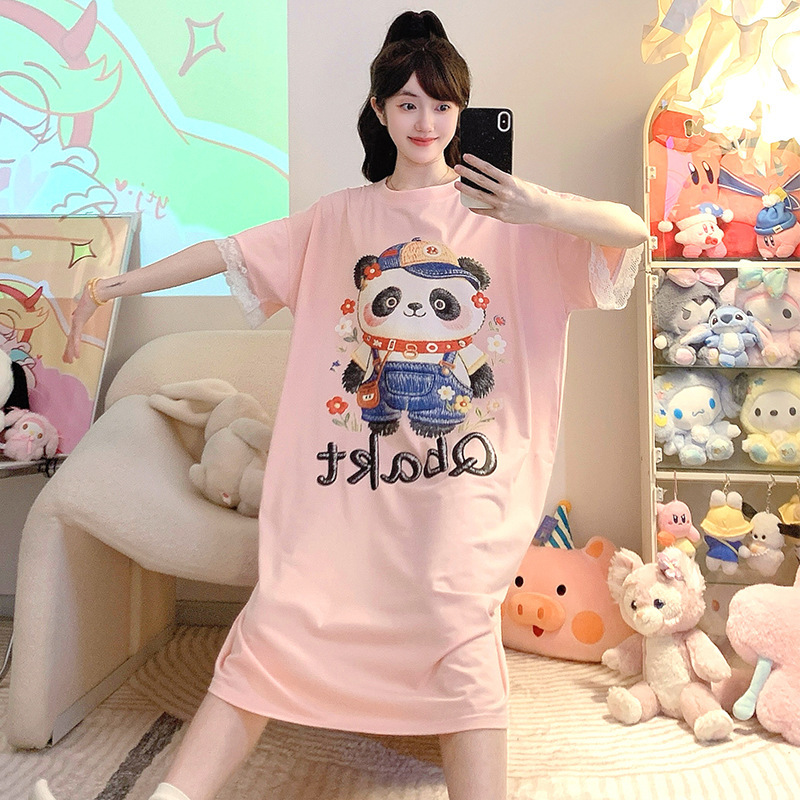 Factory Wholesale Promotion: Women's Summer Loose Plus-Size Cute Student Nightgown, Can Be Worn Outside, Mid-Length Sleepwear