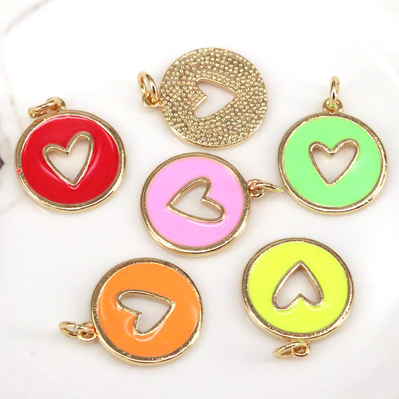 European And American New Diy Heart-shaped Jewelry Peach Heart Color Drop Oil Pendant display picture 3