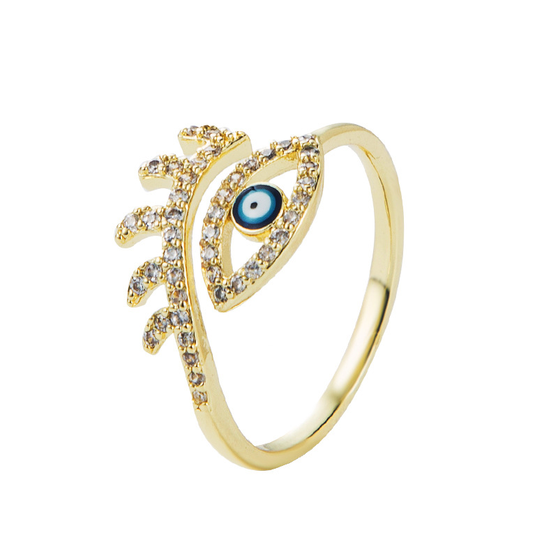 European And American Fashion Copper-plated Gold-plated Micro-inlaid Zircon Eyes Pearl Ring display picture 6