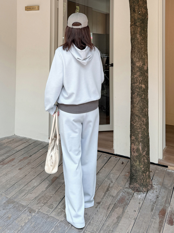 假两件连帽卫衣阔腿裤套装2025秋新款慵懒风日常休闲两件套323079|undefined