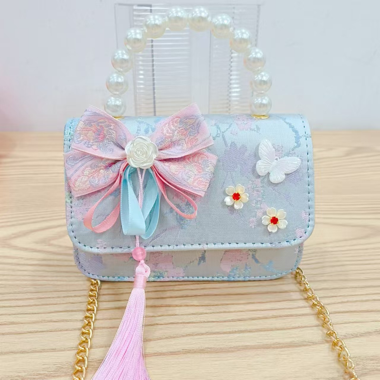 Guofeng princesa bolso de perlas, bolso de cambio de chicas, bolso de regalo para niños, bolso de accesorios de ropa china