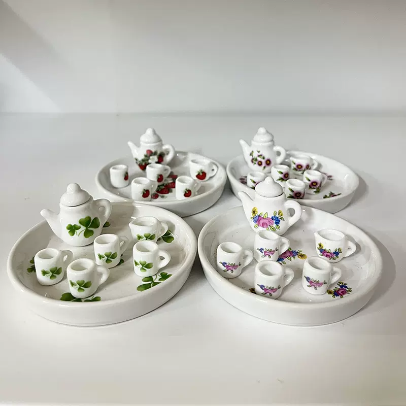 1:12娃娃屋迷你茶具餐具碗套装碟子被袖珍陶瓷过家家玩具微缩食玩