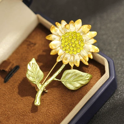 Van Gogh's Sunflower French Romantic Oil Dropping Enamel Glaze Flower Brooch Elegant Gold Plated Sunflower Pin Women (Yaxa sancaqları) - gold-bottom-yellow