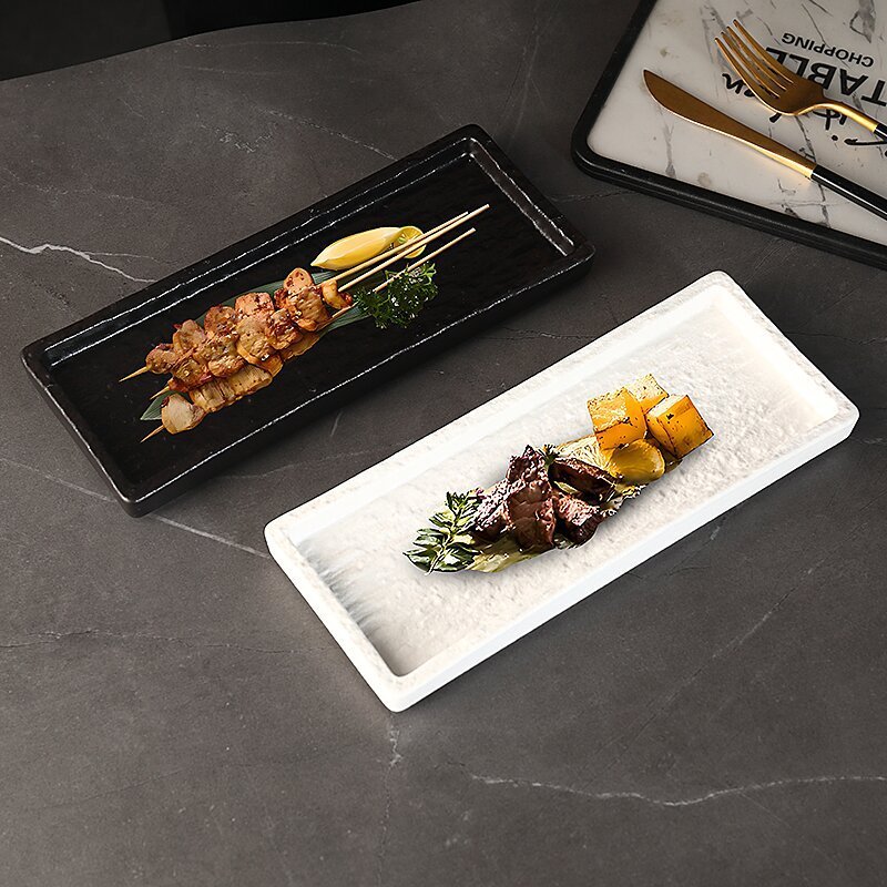 日本料理長方形セラミックプレートクリエイティブ寿司プレートロングプレート調味料ディナープレートデザートプレートバーベキュープレート|undefined