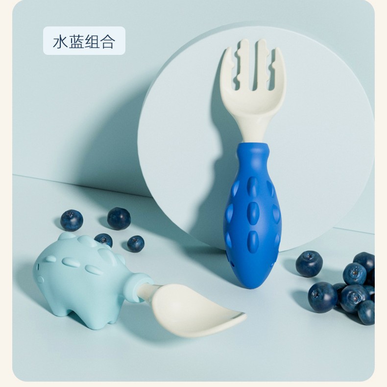 Bebé de silicona tenedor cuchara aprendizaje suplemento alimenticio cuchara bebé vajilla bebé mango corto alimentación cuchara bebé