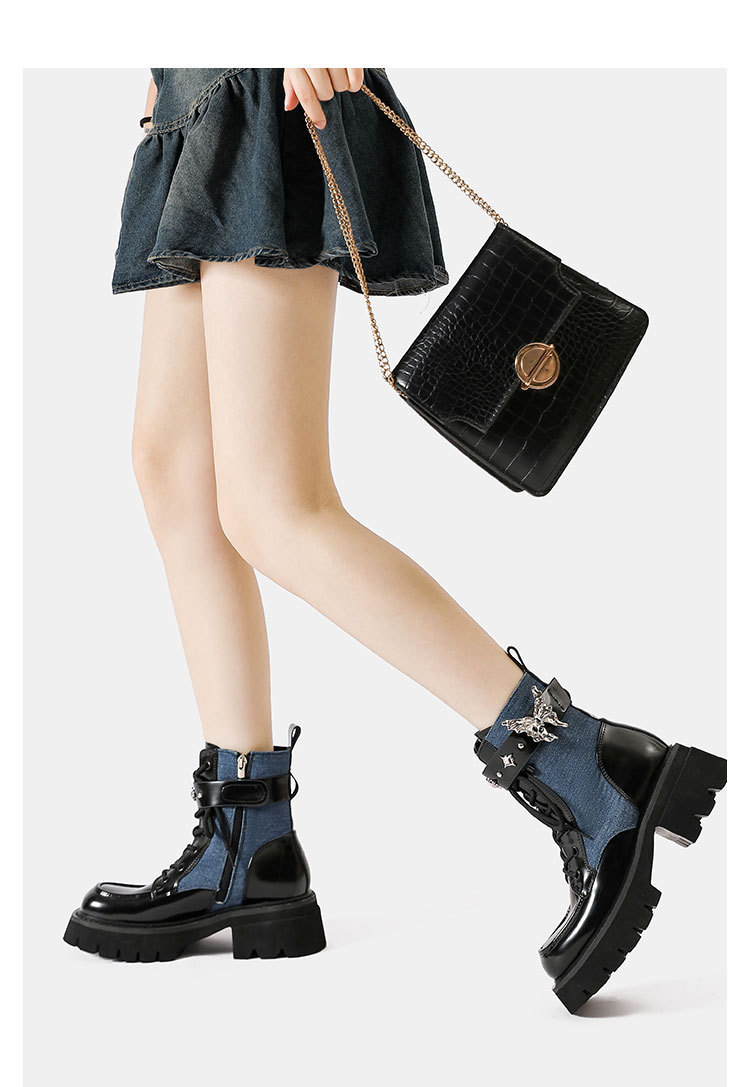 2024 Ősz/Tél Új Liquid Butterfly Martin Talpú Könnyű Knight Rövidnadrág Női Vastag Sarkú Farmer Bőr Csizma_voghion.com