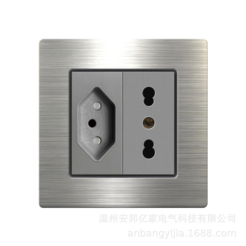 外贸16a意大利20A巴西插座三孔86型插座南美洲墙壁电源暗装不锈钢