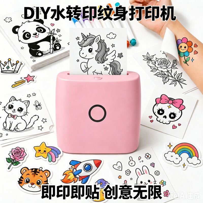 Cross-Border Children's Water Transfer Tattoo Printer Cartoon Waterproof Tattoo Sticker Printing Portable Thermal DIY Printer