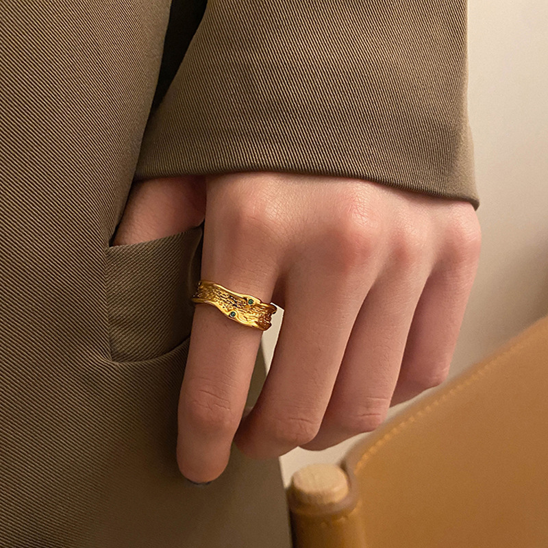 Anillo De Dedo Índice Chapado En Plata De Cobre, Nuevo Anillo De Textura De Volcán Coreano Para Mujer display picture 4