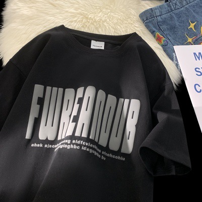 Camiseta de manga curta de espuma impressa com letras para homens, marca moderna de verão de algodão puro, roupas de base de meia manga_voghion.com