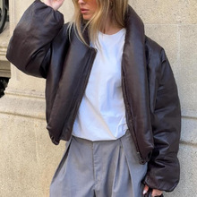 2025年秋冬新品跨境亚马逊爆款港风复古短款显瘦皮衣外套