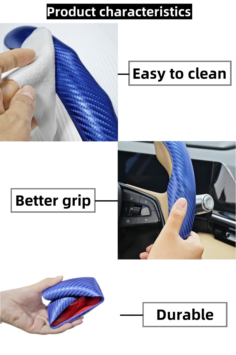 Cross-Border Trade Wholesale Carbon Fiber Leather Car Steering Wheel Handlebar Cover Anti-Slip Sweat-Absorbent Handlebar Cover Four-Season Universal Card Holder
