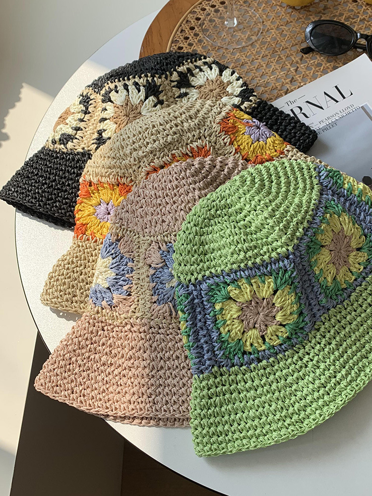 Summer Colorful Woven Flower crochet Bucket Hatpicture6