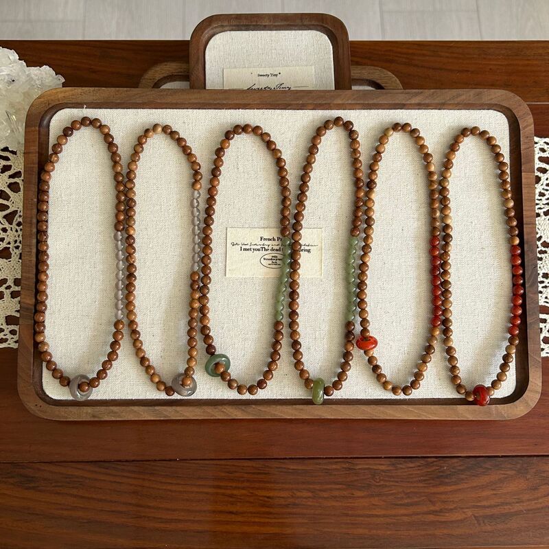 New Chinese Style 6mm Cook with Natural Hetian Jade Round Beads Running Ring Qingshadian Bracelet Double Ring Running Ring Small Fresh