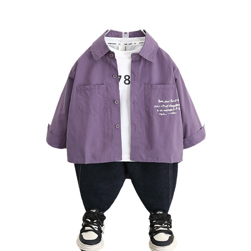 5838 Chaqueta de camisa de niño 2025 nuevo estilo de moda de otoño para niños estilo delgado exterior ropa de otoño para bebés camisa de manga larga