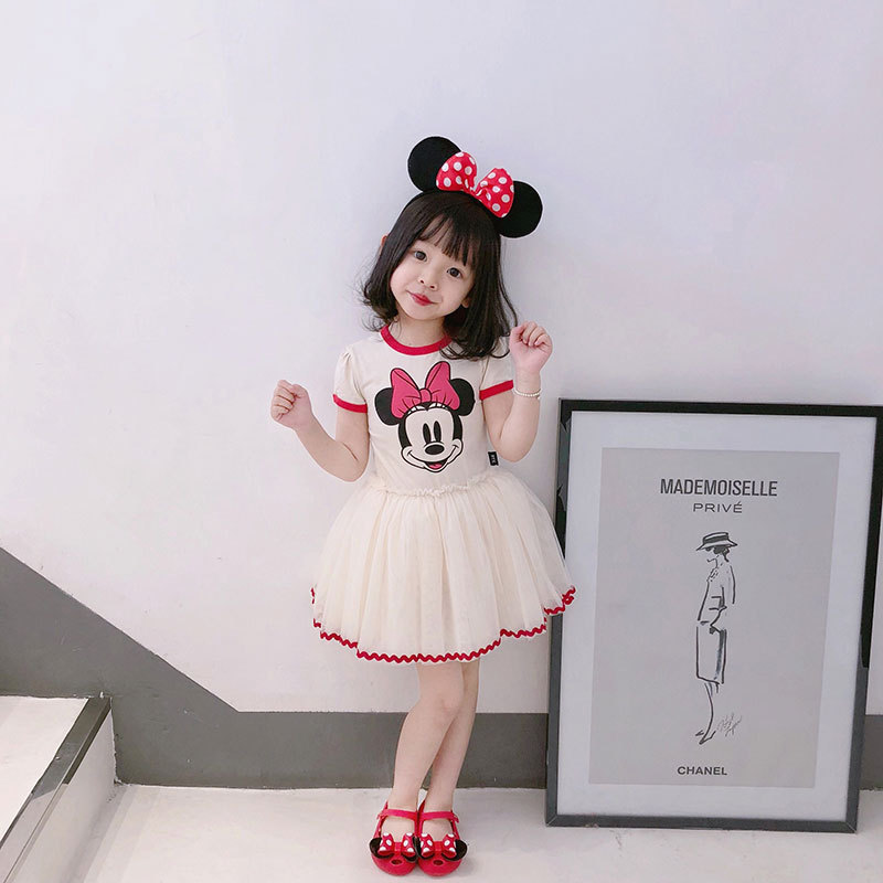 2024 Mickey Mouse Children's Mesh Cartoon Dress Mickey Children's Clothing Minnie Princess Dress Poncho Dress
