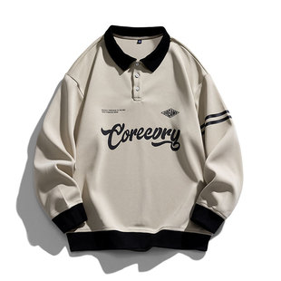Men's Polo Sweatshirt 2024 Spring and Autum Japanese Style Workwear Trendy Brand Sweatshirt Men's Retro Lapel Youth Tops