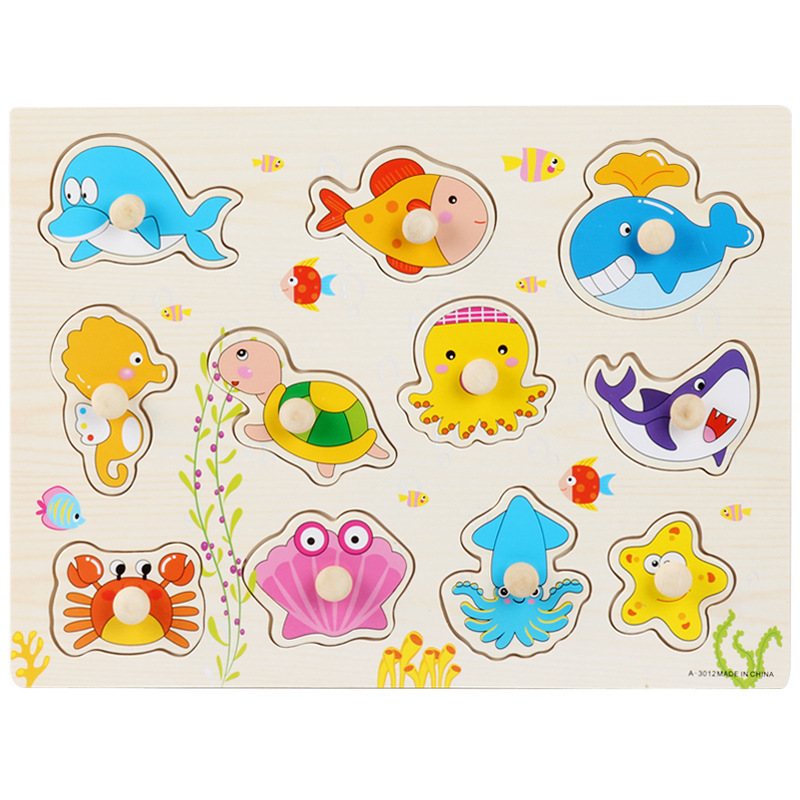 キノコの釘の手のつかみ板のパズルの子供の蒙氏の早教の木製のおもちゃのアルファベットの数字の果物の形の認知のつづり板|undefined