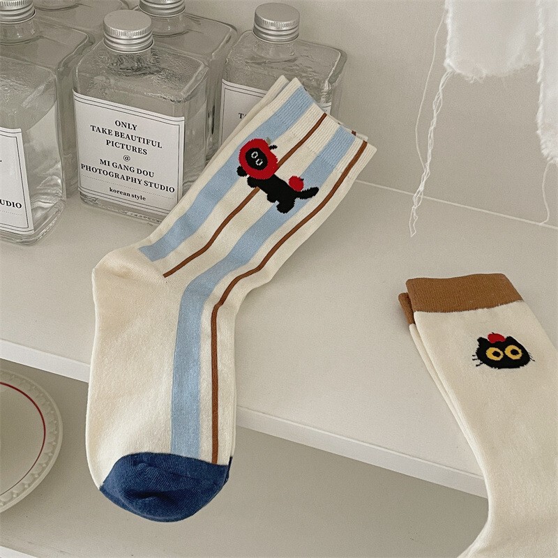 Korean Style Socks Women's Ins Black Cat Women's Socks Cute Cartoon Spring and Autumn Mid-Autumn Socks Women's Niche Girl's Piled Socks Korean Style Socks Women's Ins Black Cat Women's Socks Cute Cartoon Spring and Autumn Mid-Autumn Socks Women's Niche Girl's Piled Socks
