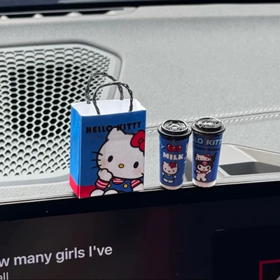 Car ornaments tea car decoration, desktop miniature - blue-kt-milk-tea-2-cups-per-bag-free-traceless-adhesive