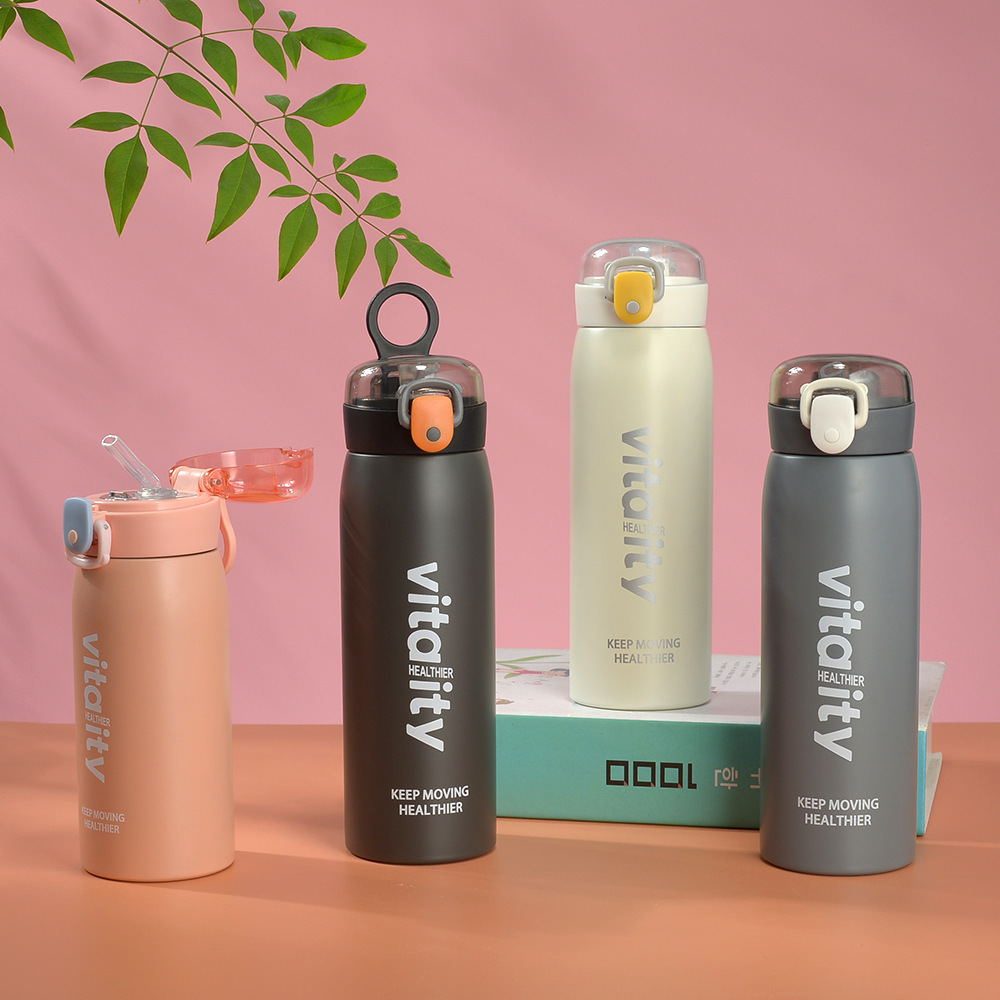 Fuquan Creative Taza de agua de ocio simple de gran capacidad Taza termo con tapa elástica para hombres y mujeres Taza de regalo de acero inoxidable 304