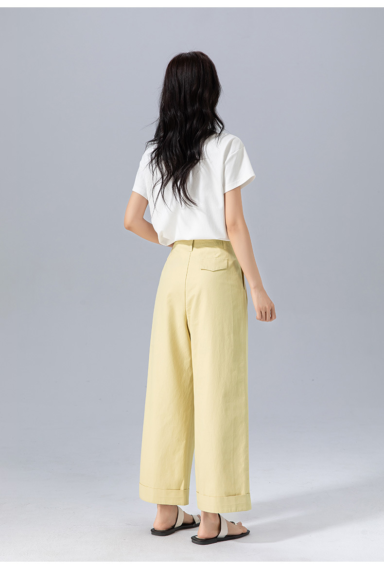 Quần culottes nữ ống rộng cạp cao chất liệu cotton wash — màu vàng chi tiết 26