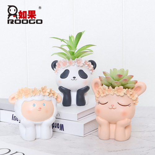 Cartoon garland animal micro landscape succulent flower pot ornaments creative home office desktop gardening potted ornaments