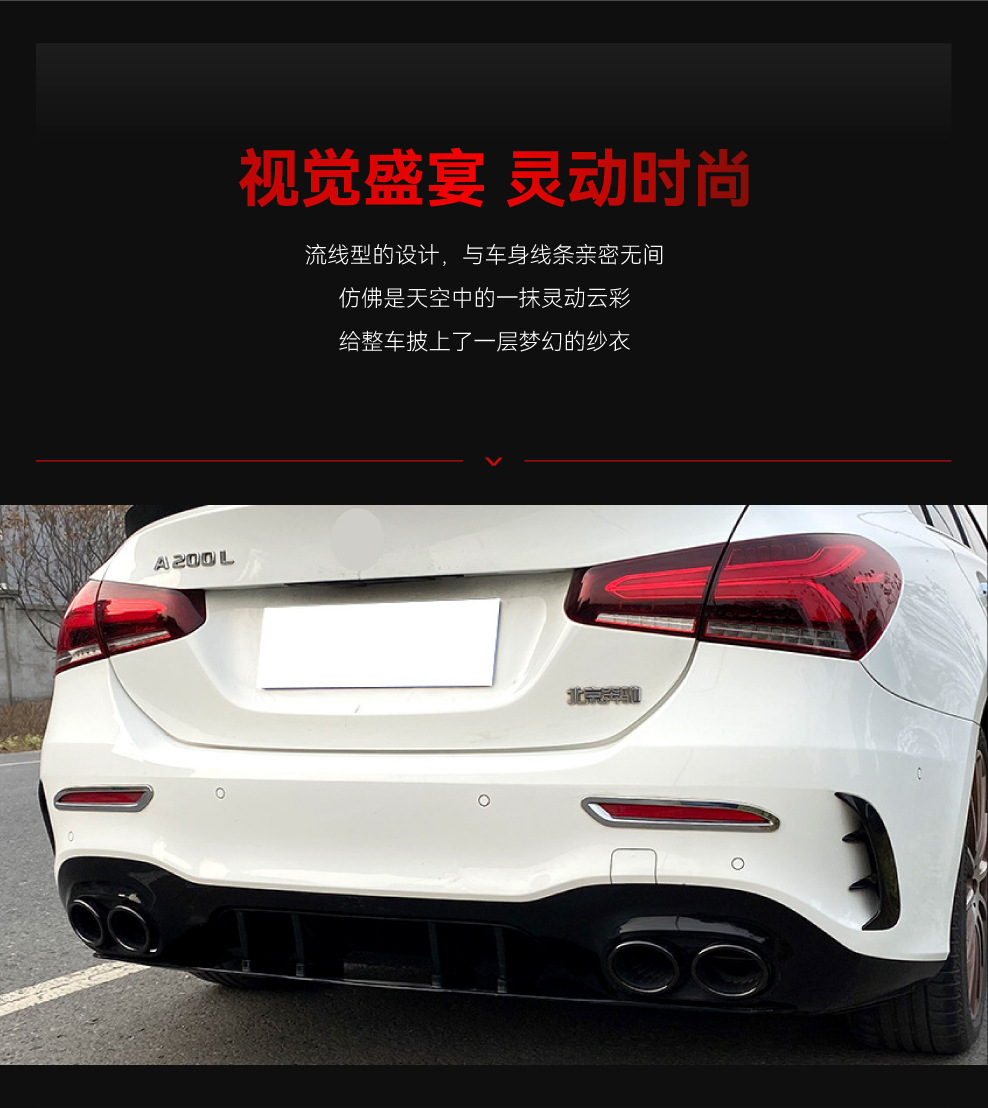 Suitable for 2018+ Mercedes-Benz A-Class W177 A35 A45 A180 A200 A220 Amg Rear Lip and Tailpipe Modification