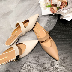 包頭半拖鞋女夏2024年新款一腳蹬金扣尖頭穆勒鞋涼拖鞋