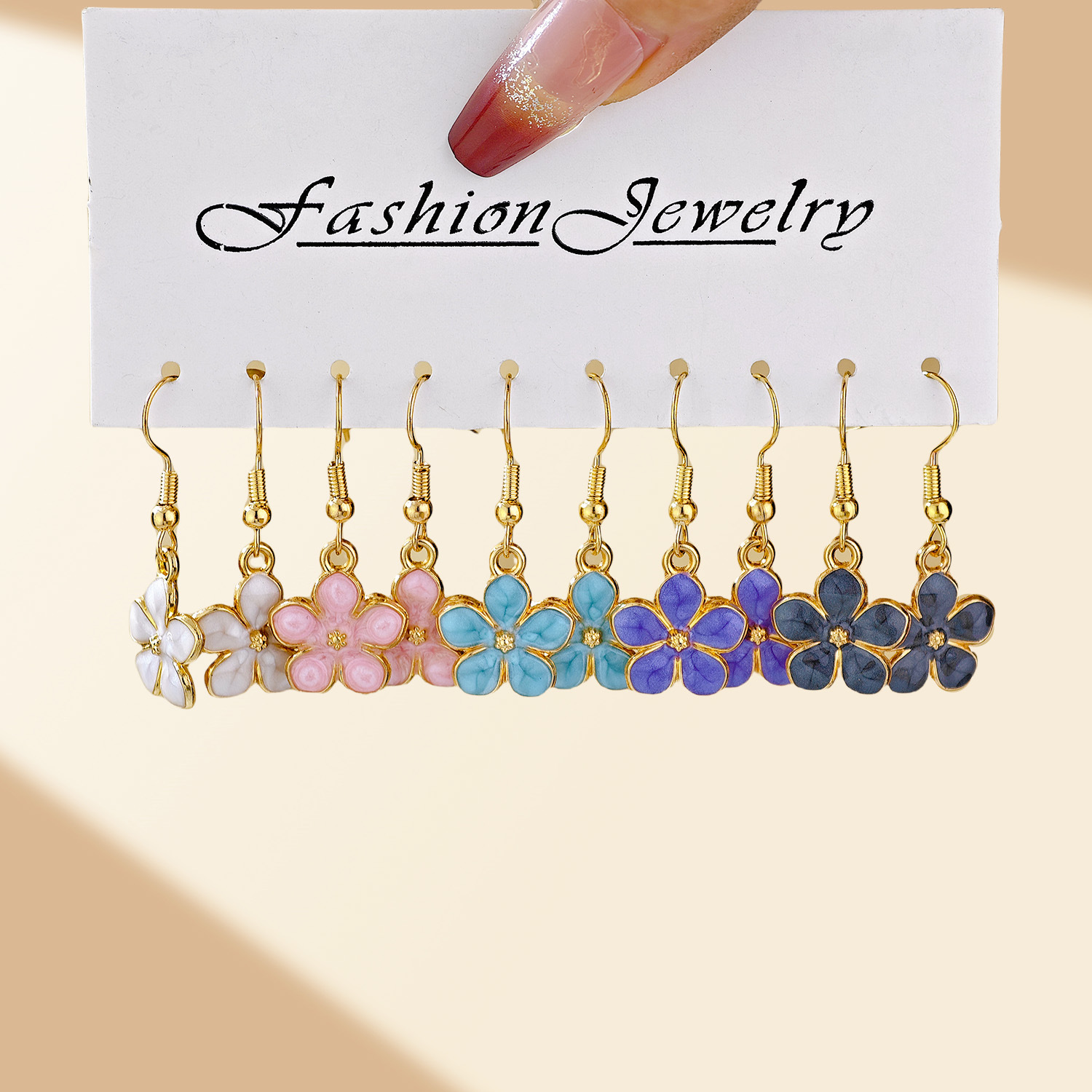 Juego de pendientes de aleación con diseño de flor de cerezo, estilo europeo y americano, superventas transfronterizo, diseño de nicho, con efecto de goteo de aceite y colores vibrantes, venta al por mayor