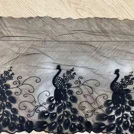 国风孔雀羽平绣绣花布 厂家现供时装汉服裙摆纱网纱DIY花边辅料
