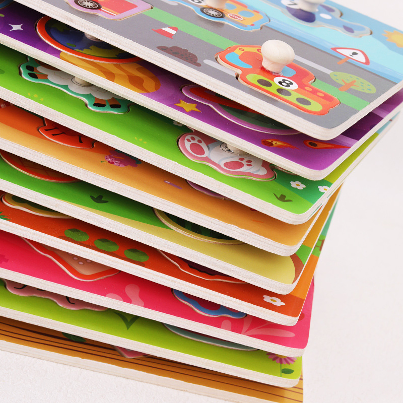 Puzzles de captura manual para niños pequeños, cognición de frutas animales, educación temprana, inteligencia, imposición de paneles de madera, jardín de infancia 1-3 años