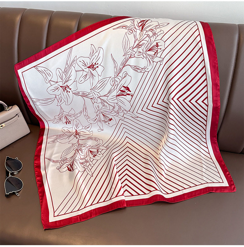 50g Weight Silk Scarf Classification Holiday, Daily Occasion Imitated Silk Material Stripe, Flower Pattern All Seasons Season Women's Gender Simple Style Style Women's Simple Style Stripe Flower Imitated Silk Silk Scarf 无