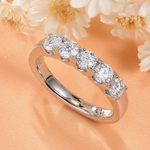 欧美时尚D色莫桑石戒指女S925纯银镀18K排钻戒指简约百搭5钻排戒