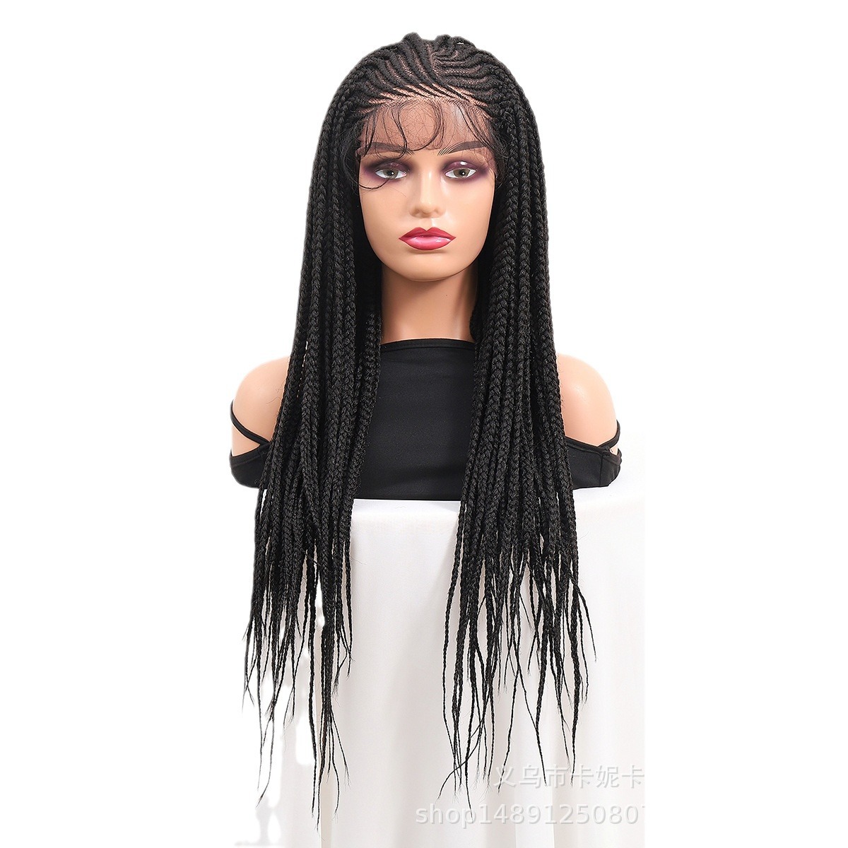 Europa y los Estados Unidos transfronterizos trenzada peluca cubierta de cabello sintético de encaje de tres hebras fábrica de agujas de cabello stock