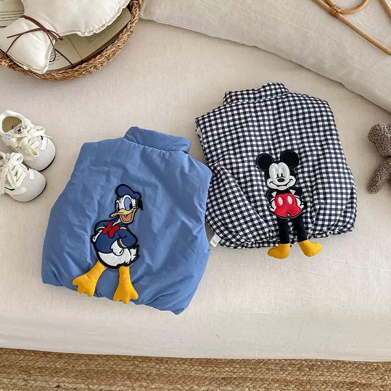 儿童加绒马甲0-5岁冬季韩国童装男童卡通格子棉服宝宝棉衣潮AY704