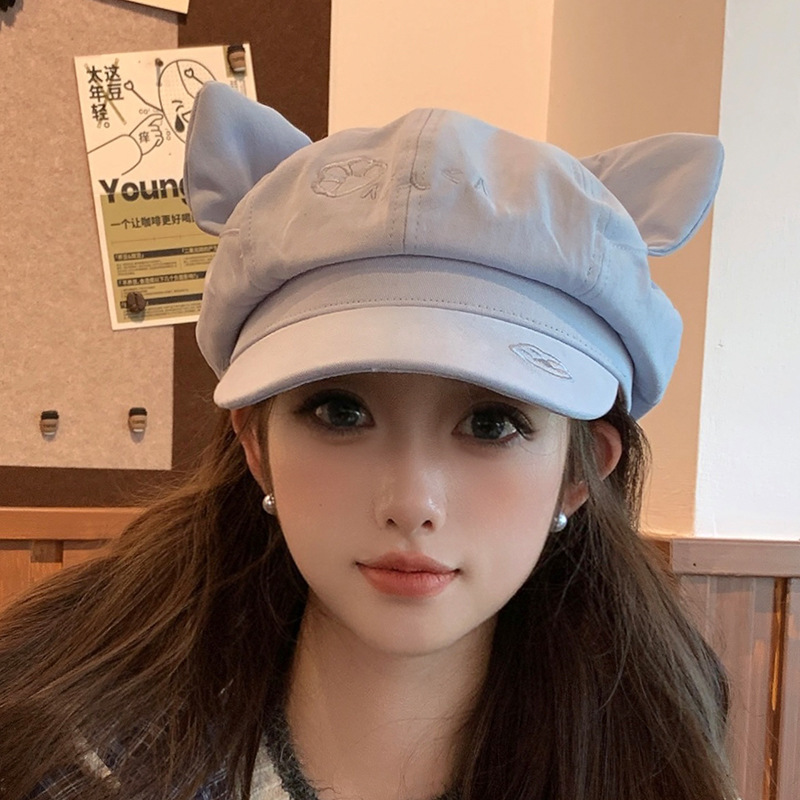 跨境外贸帽子女显脸小日系八角帽可爱卡通猫咪耳朵百搭鸭舌报童帽|undefined
