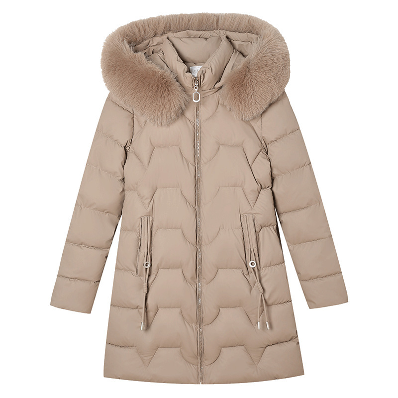 2025 invierno gran cuello de cabello delgado y delgado ropa de algodón de estilo largo y medio para damas gruesa abrigo de algodón caliente image 5