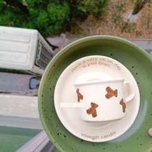小熊ins卡通字母咖啡杯碟套杯陶瓷餐具家用网红早餐牛奶杯子