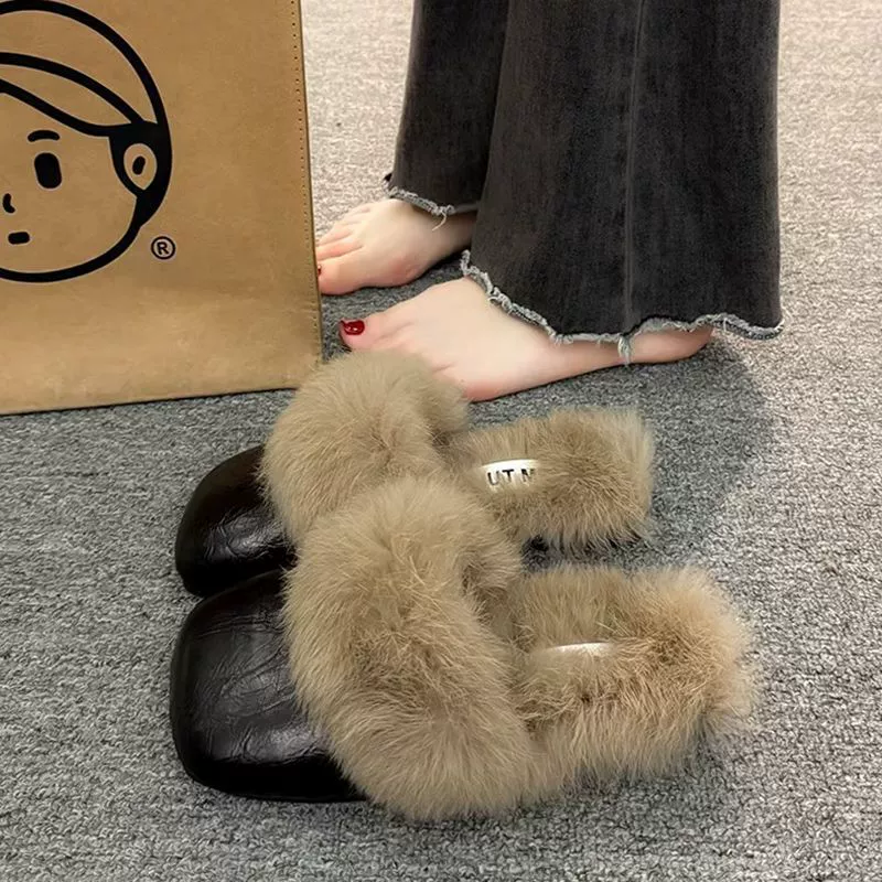 Xiaosiangfeng Muler обувь женская осень и зима носят 2024 новые булочки с плоскими волосатыми туфлями