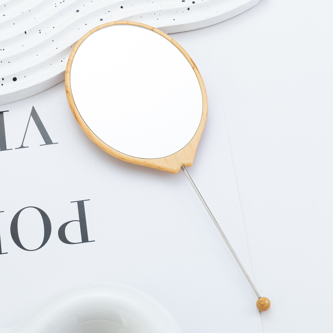 Espejo pequeño con cuentas de bricolaje, espejo de maquillaje portátil, espejo de grano de madera de mano ovalado, espejo de maquillaje con mango para niñas