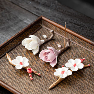 Winter Magnolia Ceramic Incense Holder Tea Ceremony Accessories Handmade Incense Holder Zen Incense Burner Incense Holder