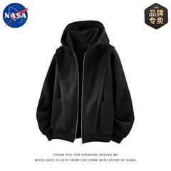 NASA品牌高质量重磅开衫连帽卫衣男士春秋季宽松休闲保暖长袖外套
