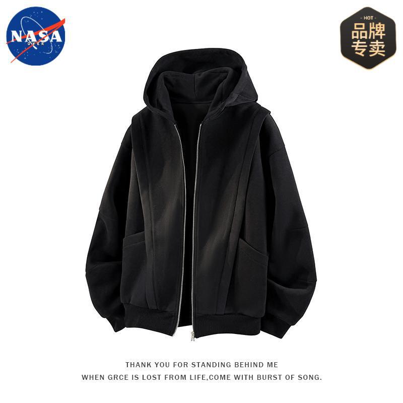 Nasa Brand High-Quality Heavy Cardigan Hooded Sweatshirt Men's Spring and Autum Loose Casual Warm Long-Sleeved Jacket