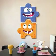 多巴胺客厅装饰画拼图创意趣味沙发背景墙贴画卡通潮流餐厅墙壁画