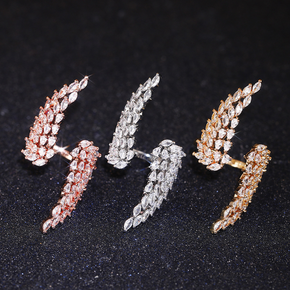 Sweet Angel Wings Copper Inlay Zircon Open Ring 1 Piece