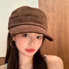 日本のレトロなコーヒー色のベレー帽女性用 2025 新しいスタイルの顔が見える小さな多用途ベレー帽大きな頭囲の画家の帽子トレンディ
