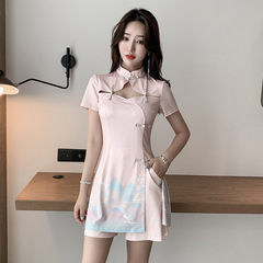 2021夏季新款復古國風旗袍足療店足浴工作服技師桑拿spa工衣套裝